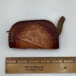 Hand Tooled Leather Coin Purse Pouch Virginia Floral Embossed Zip Pouch Brown Photo 4