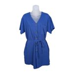 Old Navy  Blue Textured Knit Utility Short Sleeve Romper Belted Women's Large Photo 1