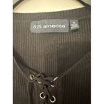525 America‎ Womens Black Long Sleeve Henley Tie Front Ribbed Top Size Small Photo 3