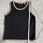 Kate Hill  Silk & Cotton Tank Top Black with Tan Contrast Trim Sleeveless Knit Photo 3