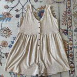 Lush Clothing Lush Tan Button Up Flowy Soft Cover up Romper with Pockets Size Small Oversized Photo 0