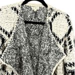 POL Aztec Print Open Front Popcorn Knit Cardigan Sweater Black Cream Medium Photo 6