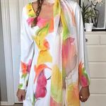 Gorgeous White and Floral Long Sleeve Dress with Neck Tie Size M Photo 6