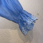 ZARA Women’s Blue Eyelet Ruffle Blouse 100% Cotton Size Small Photo 5