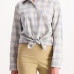 Theory Women's Classic Menswear Cotton Silk Shirt Blue Stream Button Down Top Photo 2