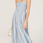 Madewell  Blue Square Neckline Smocked Theo Sleeveless A-Line Midi Dress Size XS Photo 0