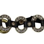 Juicy Couture  Gold Tone Brown Leather Bracelet Rhinestones Adjustable 8" Photo 0