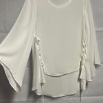Liquid by Sione White Womens Top Small Lace Up Relaxed Flowy Flared Sleeves Chic Photo 4