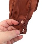Vince  Top Cowl Neck Collared‎ Satin 3/4 Sleeves Rustic Brown Blouse Size 10 Photo 6