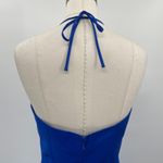 Vintage 90s Halter Neck Lace Up Bodice Mini Dress Satin Royal Blue NEW Womens 4 Photo 9