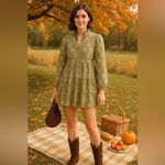 Hyacinth House Russell Mini Dress M NWT Cotton Moss Floral Ruffle Cottagecore Green Size M Photo 1