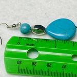Faux Turquoise Dangle Drop Hook Earrings Women Blue Color Shade Silver Tone Bead Photo 4