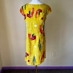 Super Belle Made in Italy Yellow Linen Abstract Faces Print Dress Size Medium Photo 3