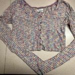 Urban Outfitters  Women’s L Striped Button Down Knit Long Sleeve Cropped Top -EUC Photo 1