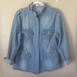 VTG SUSIELADY MOTO Denim Jacket Coat L Blue Faded Distressed Retro Trucker Y2K Size L Photo 1