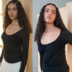 NWT Woodrose Deli Long Sleeve Scoop Neck Rruched Ballet Top Black Women's Size S Photo 1