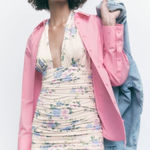 ZARA NEW  Floral Print Ruched‎ Mini Dress in Pale Pink Size Small Photo 0