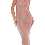 Miss Circle The Glint Rose Gold Ruched Chiffon Long Maxi Dress Pink Photo 0