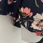 Fun2Fun  Women's Blouse Navy Floral Split Neck Long Sleeve Top S Small NWOT Photo 6