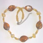 Elegant Beaded Boho Necklace in Yellow Brown and Silver Tone Photo 2
