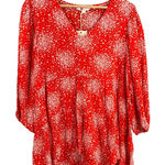 Boden Blouse Red White Flowers‎ VNeck Lightweight Long Sleeve Size 8 New Photo 0