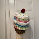 Handmade Crochet Funfetti Rainbow Cupcake Beanie Winter Hat Stretch Cozy Comfy Photo 2