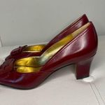 Tahari  Burgundy Red Peep Toe Slip On Heels Size 7.5 Square Toe Buckle Photo 1