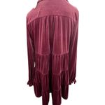 easel  Burgundy Velvet Babydoll Tiered V-Neck Mini Dress Small Ruffle Flowy Boho Photo 4