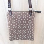 Fossil  Brown Canvas Signature Pattern Leather Trim Crossbody Bag Phone Pouch Photo 4