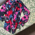 Tory Burch 100% Silk Graphic Patterned Button Down LS Blouse Size 0 Photo 2