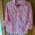 Michael Kors  fern leaf full zip roll‎ tab sleeve top size medium Photo 0