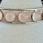 Sterling Silver Adjustable Rose Quartz Cabochon Cuff Bracelet Pink Photo 2