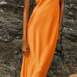 ZARA  dress maxi midi hot orange satin effect wedding party cocktail Photo 19