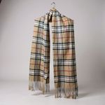 Tan Plaid 100% Cashmere Scarf Unisex Hand Tailored Germany Classic Preppy Fringe Photo 1
