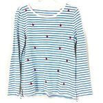 Talbots  | Striped Blue/White Apple Pattern Cotton Modal Long Sleeve Top L Photo 0