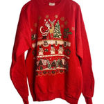 Hanes VTG 90s  Christmas Sweatshirt Womens Large 23x27 Santa Snowmen Red Crewneck Photo 0