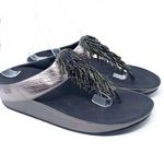 FitFlop Rumba Size 7 Pewter Silver Metallic Leather Beaded Fringe Sandal Wedge Photo 0