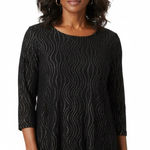 JM Collection  Metallic Wave Print Blouse Womens 1X Black Gold 3/4 Glam Modest Photo 0