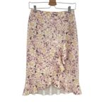 Anthropologie  Skye Pencil Skirt‎ Floral Print Faux Suede Ruffle Purple Size US 2 Photo 2
