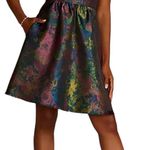 David's Bridal DB STUDIO Puff Sleeve Open Back Brocade A-Line Metallic Mini Dress Size 10 Photo 0