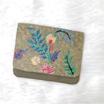 Bohemian Raffia Embroidered Envelope Clutch Silver Chain Crossbody Bag Tan Photo 2