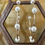 Gold tone faux pearl large hoop earrings Photo 3