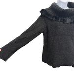 Escapade Black‎ Boucle Knit Rabbit Fur Trim Cowl Neck Sweater Medium Black Photo 2