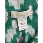 Chico's CHICO’S Green White Ikat Button Down Shirt 1 M 8 Boho Coastal Resort Travel Photo 2
