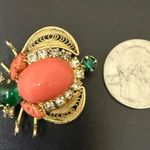 Rare Juliana Delizza & Elster Faux Coral Cabochon Rhinestones Beetle Bug Brooch Orange Photo 3