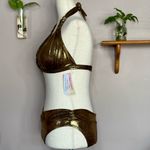 Venus  Shimmering Bronze Metallic Goddess Push-Up Halter Top and Havana Bottoms Photo 2