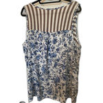 Tru Self Women’s Blue Floral Brown‎ White Striped Tank Top Shirt Size 1X Brown Photo 5