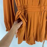 Selfie Leslie Leslie Selfie Orange Crepe Chiffon Pleated Deep V Tie Waist Long‎ Sleeve Romper Photo 12