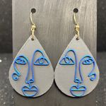 Gray and Blue Abstract Face Earrings Photo 0