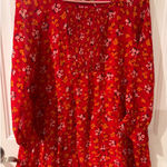 Free People Red Floral Smocked 3/4 Sleeve Boho Smock Top Sz 10 Photo 0